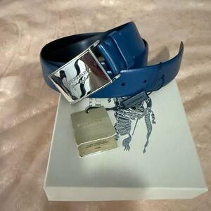 Burberry Blue and Silver Leather Belt